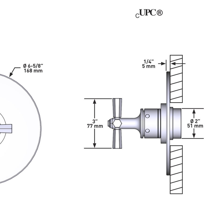 Dimensions | 3/4-Inch Thermostatic Shower Valve Trim, Matte Black manufacturer specification drawing with dimensions