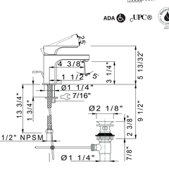 Dimensions | Polished Chrome Single-Hole Bathroom Sink Faucet manufacturer specification drawing with dimensions