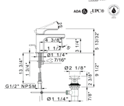 Dimensions | Polished Chrome Single-Hole Bathroom Sink Faucet manufacturer specification drawing with dimensions