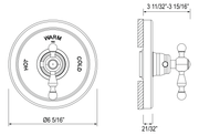 Dimensions | 3/4 in Polished Chrome Thermostatic Shower Trim Without Volume Control manufacturer specification drawing with dimensions