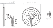 Dimensions | 3/4 in Polished Nickel Thermostatic Shower Control, No Volume Control manufacturer specification drawing with dimensions