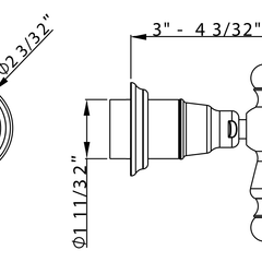 Dimensions | Polished Nickel Volume Control and Diverter Shower Trim manufacturer specification drawing with dimensions