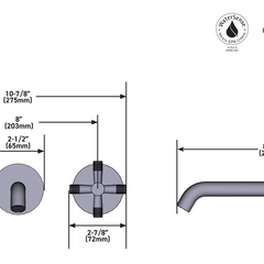 Dimensions | Satin Nickel Wall-Mount Basin Faucet Fixture Trim manufacturer specification drawing with dimensions