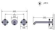 Dimensions | Satin Nickel Wall-Mount Basin Faucet Fixture Trim manufacturer specification drawing with dimensions