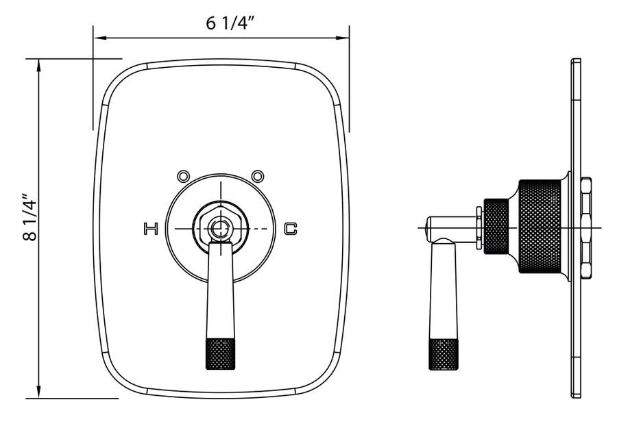 Dimensions | 3/4 in Thermostatic Shower Valve Trim, Satin Nickel manufacturer specification drawing with dimensions