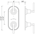 Dimensions | Thermostatic Shower Control Plate with Diverter, Unlacquered Brass manufacturer specification drawing with dimensions