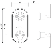 Dimensions | Thermostatic Shower Control Plate with Diverter, Unlacquered Brass manufacturer specification drawing with dimensions