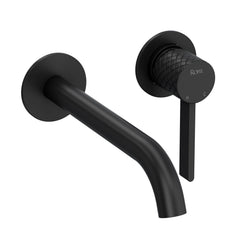 Product view | Complete Matte Black wall-mount single-handle lavatory faucet trim with curved spout