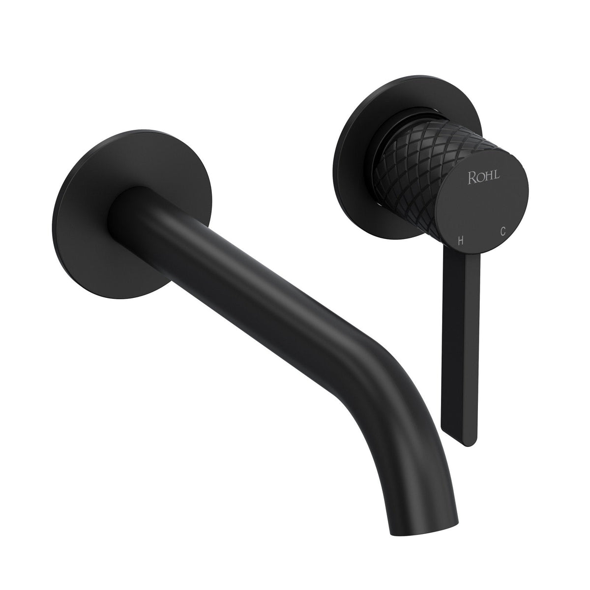 Product view | Complete Matte Black wall-mount single-handle lavatory faucet trim with curved spout