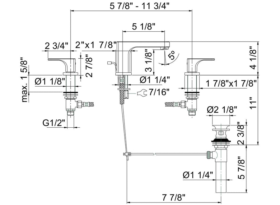 Specifications | installation and dimension drawing for the faucet