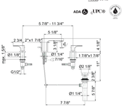 Dimensions | Three-Hole Bathroom Sink Faucet, Polished Nickel manufacturer specification drawing with dimensions