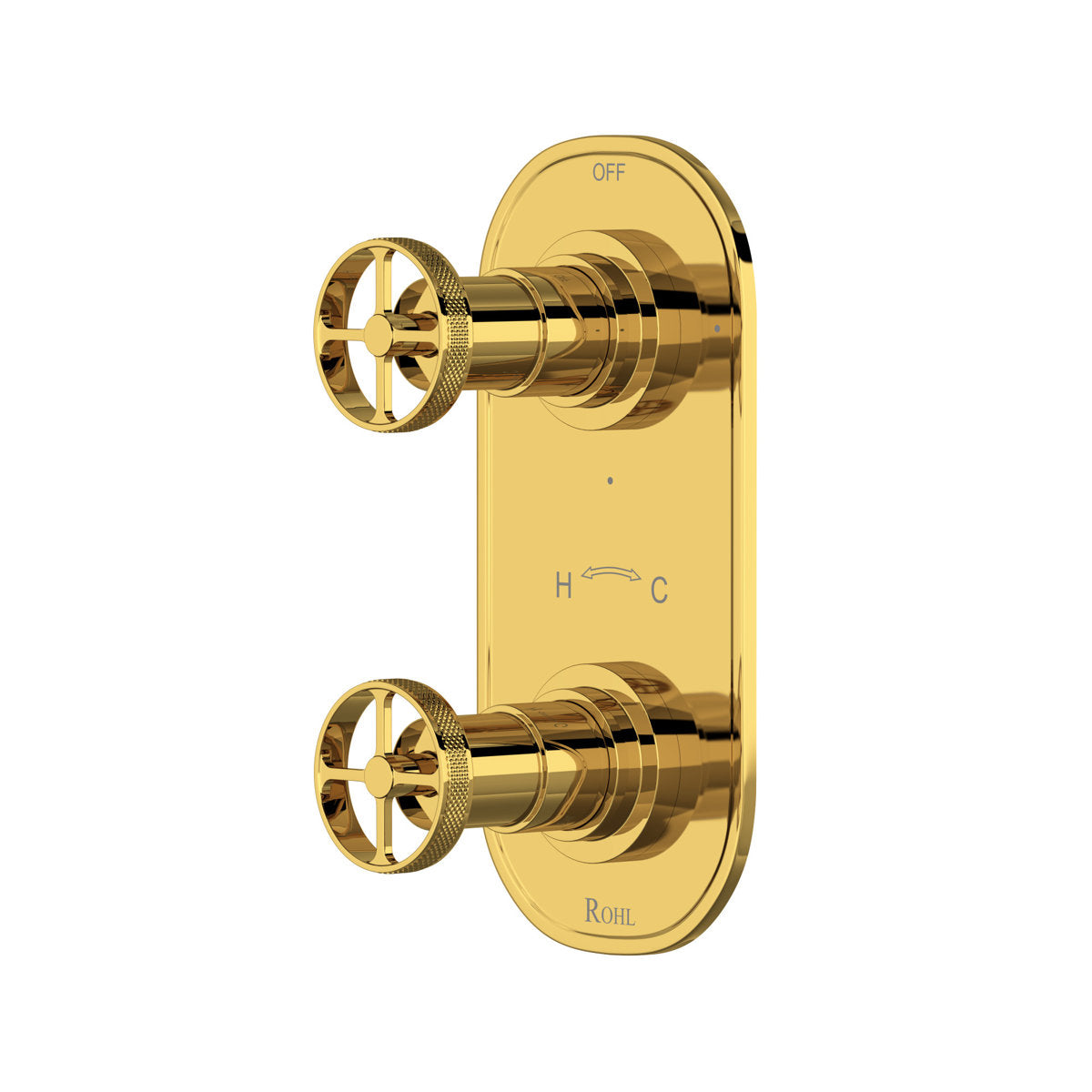 Hero | complete Unlacquered Brass thermostatic shower trim with two handles