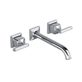 Hero | complete wall-mount bathroom sink faucet trim in Polished Chrome with curved spout and two lever handles