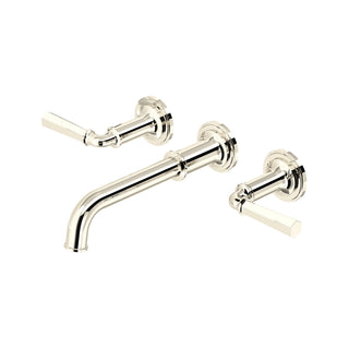 Wall-Mount Arc-Spout Double-Control Faucet Fixture, Polished Nickel