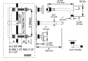 Dimensions | Two-Handle Wall-Mount Bathroom Faucet Trim in Satin Nickel manufacturer specification drawing with dimensions