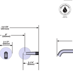 Dimensions | Wall-Mounted Bathroom Sink Faucet Trim in Antique Gold manufacturer specification drawing with dimensions