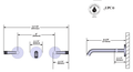 Dimensions | Wall-Mounted Bathroom Sink Faucet Trim in Antique Gold manufacturer specification drawing with dimensions