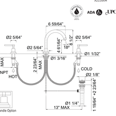 Dimensions | Widespread Bathroom Faucet with C-Spout manufacturer specification drawing with dimensions