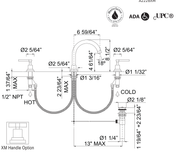 Dimensions | Widespread Bathroom Faucet with C-Spout manufacturer specification drawing with dimensions