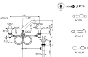 Dimensions | Polished Nickel Widespread Lavatory Faucet With C-Spout manufacturer specification drawing with dimensions