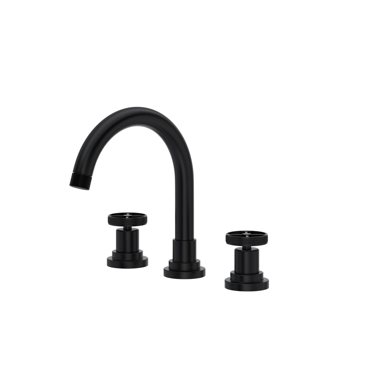 Hero | Complete Matte Black widespread lavatory faucet with C-spout on white