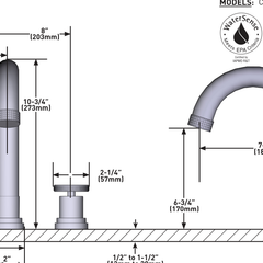 Dimensions | Widespread Lavatory Faucet with C-Spout, Matte Black manufacturer specification drawing with dimensions