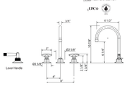 Dimensions | Polished Nickel Widespread Lavatory Faucet With C-Spout and Lever Handles manufacturer specification drawing with dimensions