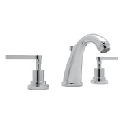 Front | polished chrome three-piece faucet shown from a second angle on white