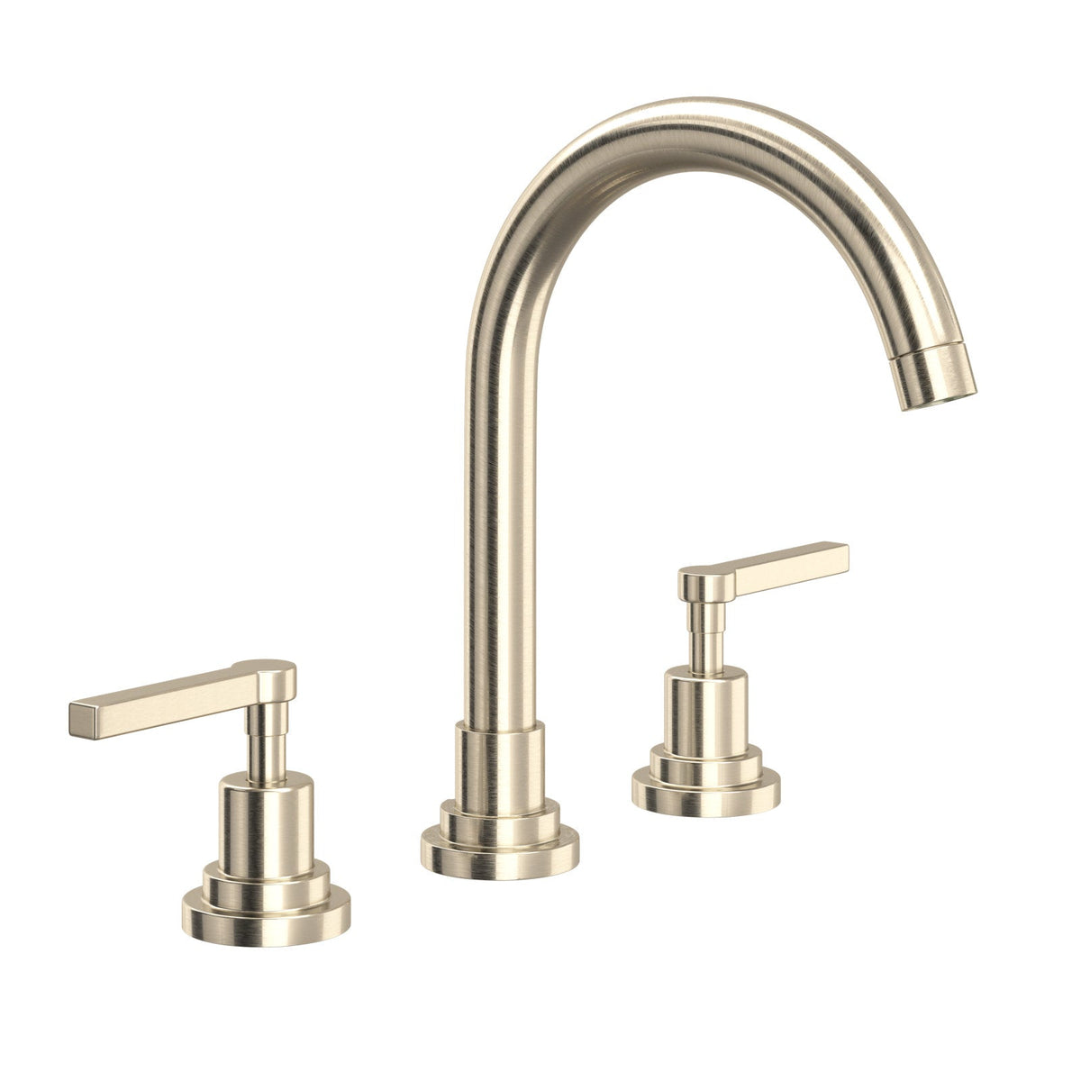 Hero | Widespread lavatory faucet with arched C-spout in satin nickel