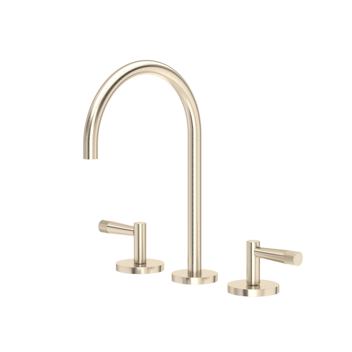 Product view | Complete widespread bathroom sink faucet with C-spout in Satin Nickel
