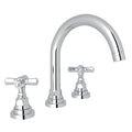 Hero | polished chrome widespread faucet with curved C-spout and cross handles on white