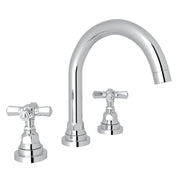 Hero | polished chrome widespread faucet with curved C-spout and cross handles on white