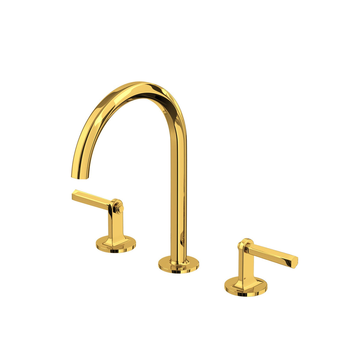 Hero | complete unlacquered brass widespread bathroom sink faucet with C-spout