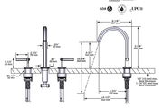 Dimensions | Unlacquered Brass Widespread Lavatory Faucet With C-Spout and Push Drain manufacturer specification drawing with dimensions