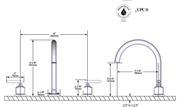 Dimensions | Widespread Lavatory Faucet With C-Spout in Polished Nickel manufacturer specification drawing with dimensions