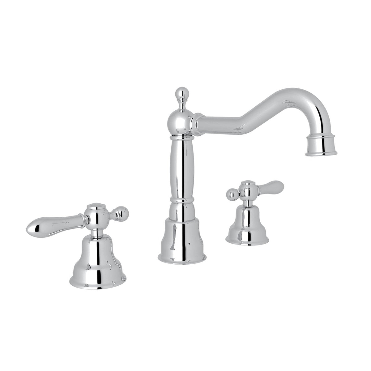 Hero | complete polished chrome three-piece widespread lavatory faucet with fixed column spout