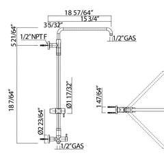 Specifications | Matte Black shower column dimensions and connections