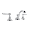 Hero | Polished Chrome widespread faucet with a curved low spout and two handles on white
