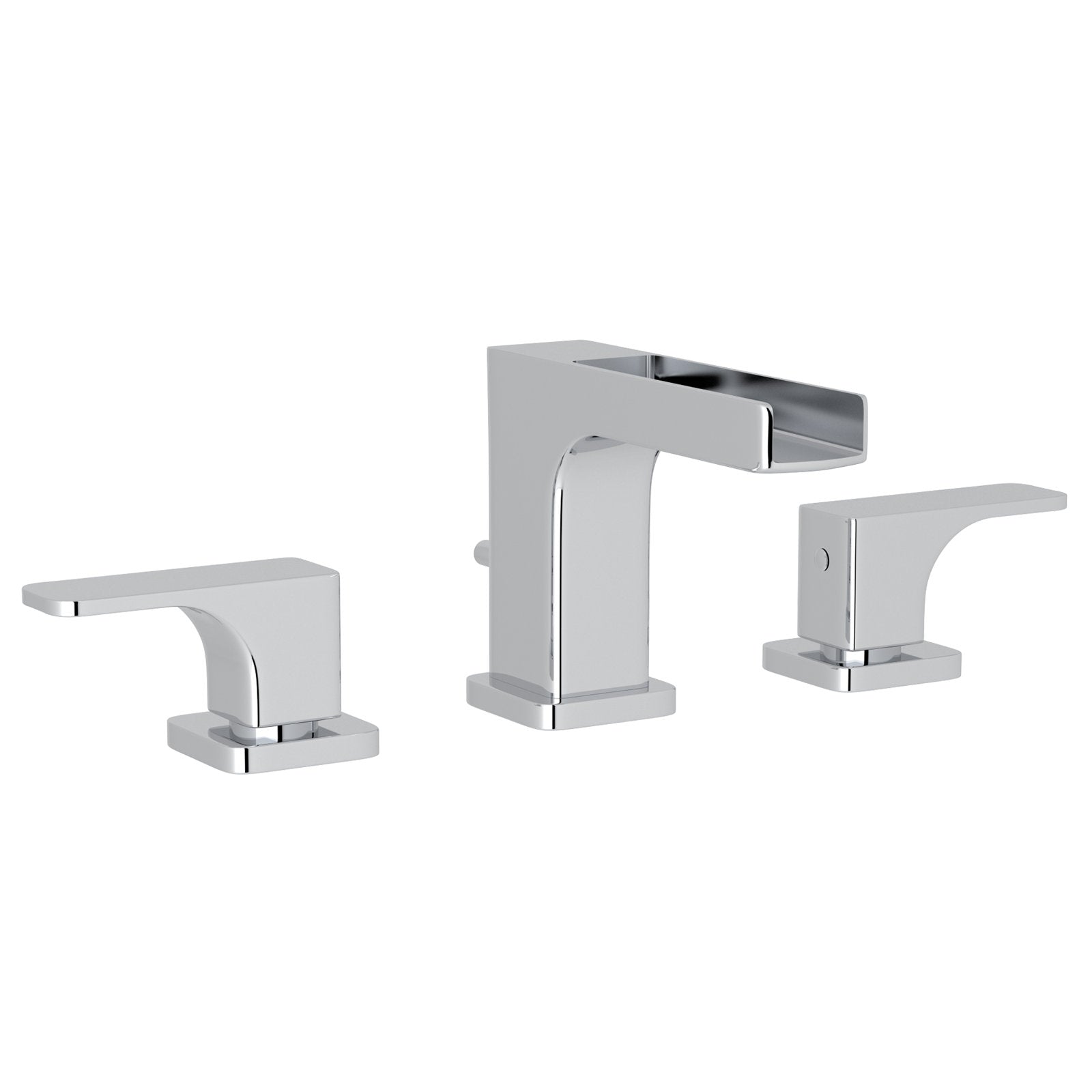 Hero | Complete polished chrome widespread faucet with trough-style spout and two lever handles