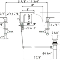 Dimensions | Faucet dimension drawing for the polished chrome widespread fixture