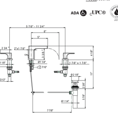 Dimensions | Polished Chrome Widespread Bathroom Sink Faucet With Trough manufacturer specification drawing with dimensions