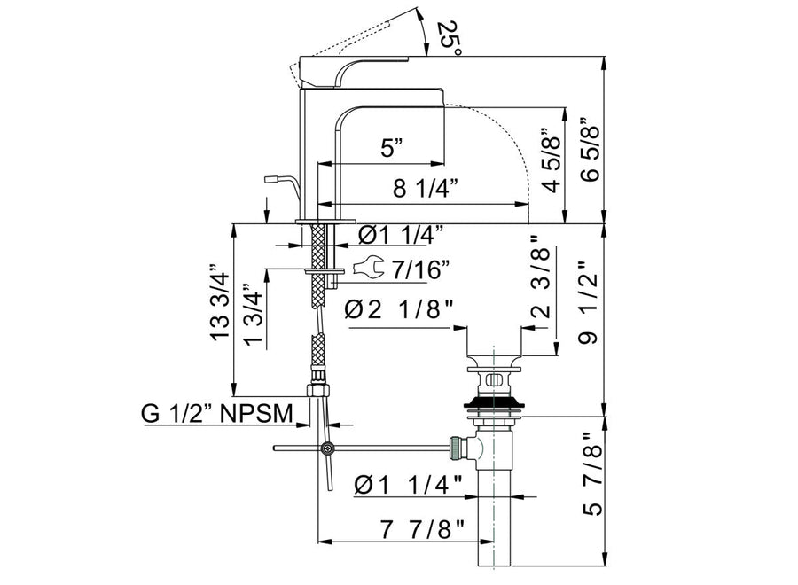 Specifications | lavatory faucet dimensions and installation graphic