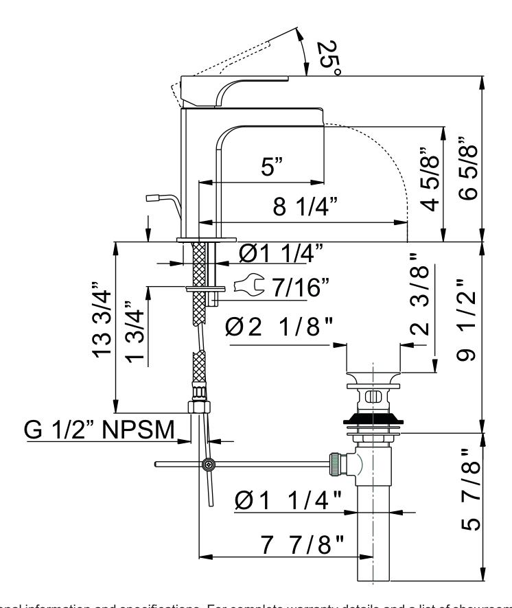 Dimensions | Quartile Single Handle Lavatory Faucet With Trough manufacturer specification drawing with dimensions
