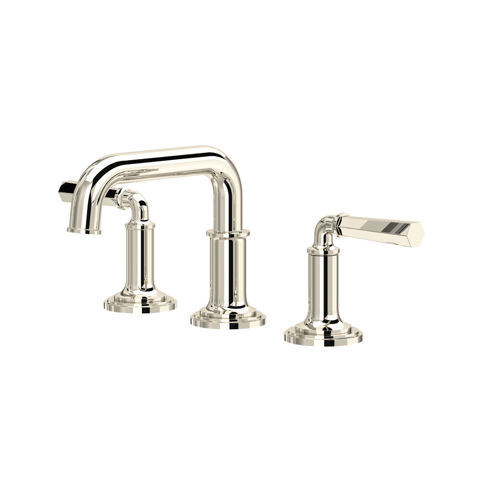 Hero | complete three-piece widespread lavatory faucet in Polished Nickel on white