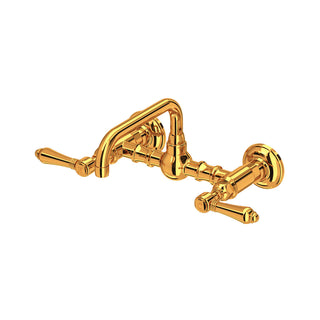 Italian Brass Wall-Mount Bridge Lavatory Faucet With U-Spout