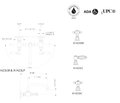 Dimensions | Italian Brass Wall-Mount Bridge Lavatory Faucet With U-Spout manufacturer specification drawing with dimensions