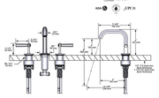 Dimensions | Widespread Lavatory Faucet With U-Spout in Unlacquered Brass manufacturer specification drawing with dimensions
