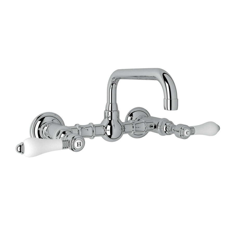 Front | Polished Chrome faucet with two handles and wall escutcheons