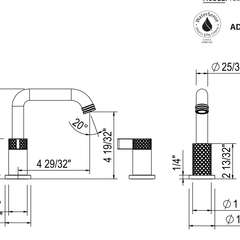 Dimensions | Satin Nickel Widespread Bathroom Sink Faucet With U-Spout manufacturer specification drawing with dimensions