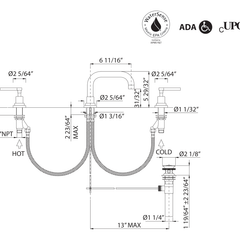 Dimensions | Widespread Lavatory Faucet with U-Spout manufacturer specification drawing with dimensions